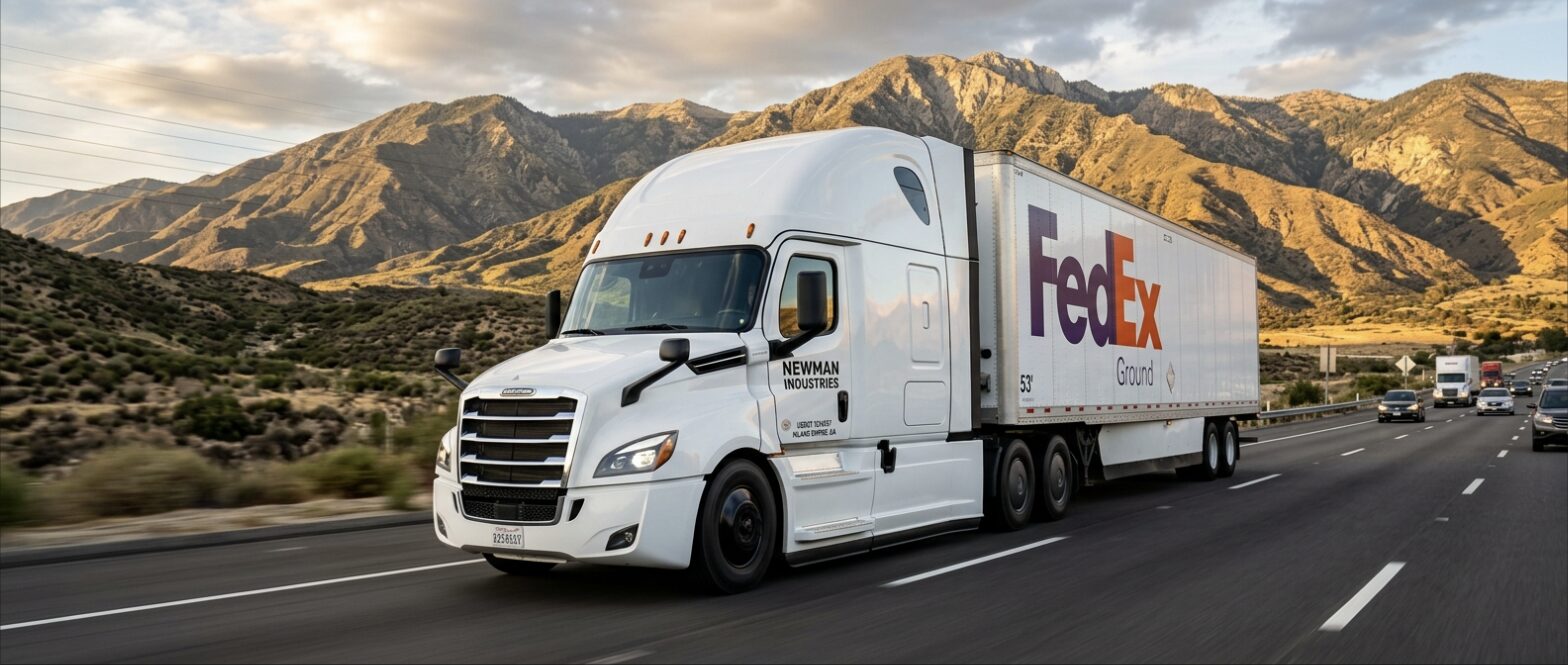 Newman Industries tractor-trailer running a linehaul route